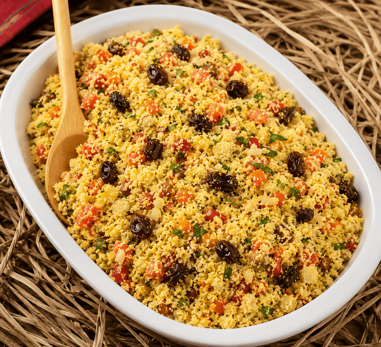 Salada colorida com legumes e grãos servida em tigela.