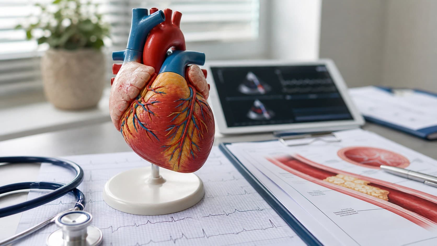 Modelo anatômico do coração com materiais de diagnóstico cardiovascular